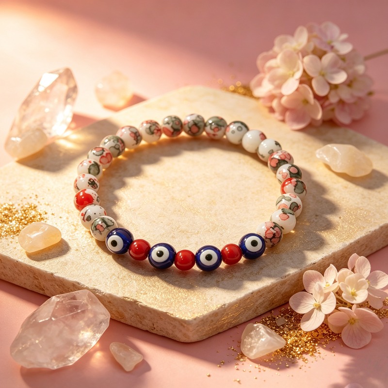Women's Abstract Smudge-Effect Beaded Elastic Bracelet